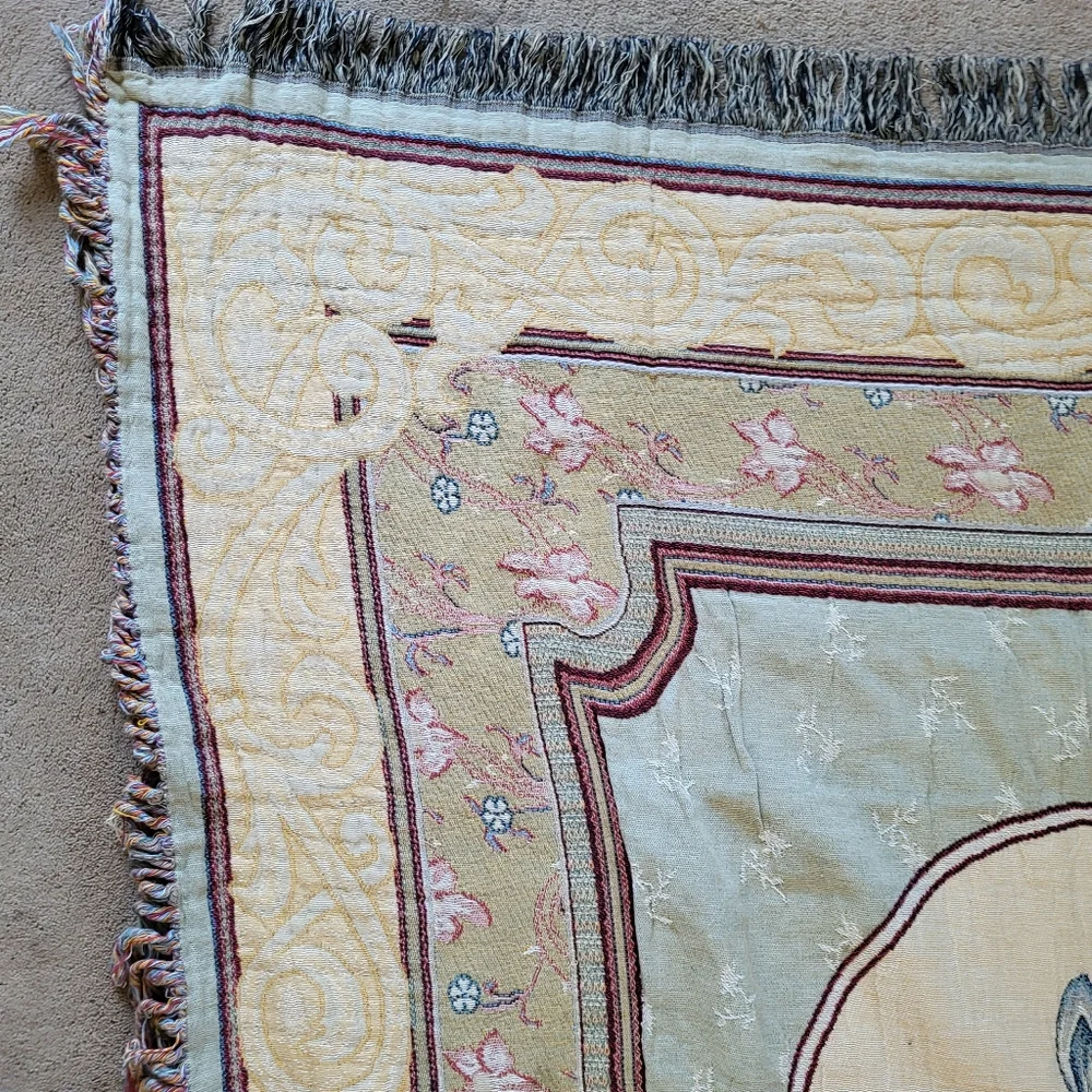 Floral Woven Cotton Tapestry Fringed Throw Blanket